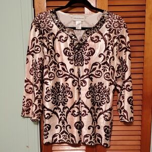 Alfred Dunner Brown and Cream Floral Blouse
